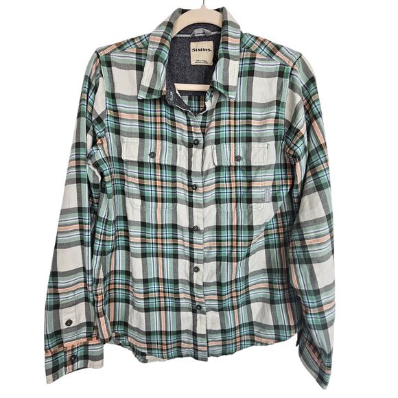 Simms Womens Flannel Shirt Plaid Size M Gorpcore Outdoor Weekend Vibes Fishing - Picture 1 of 8